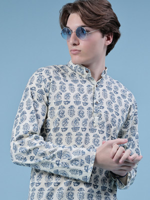 V-MART Men Printed A-line Kurta(Blue)
