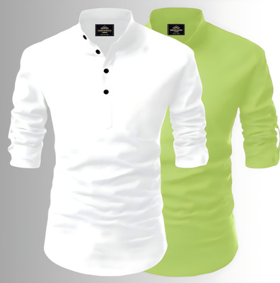 Fashion Marts Men Solid Straight Kurta(White, Light Green)