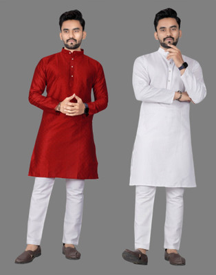 DHASU TRENDZ Men Self Design, Solid Straight Kurta(Multicolor)