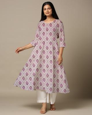 World of Mystery Women Floral Print Anarkali Kurta(Pink)