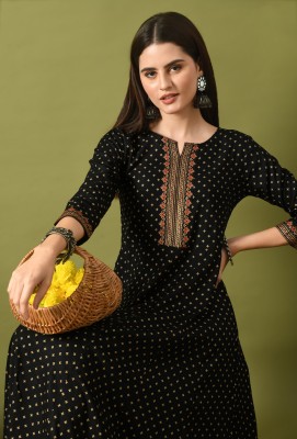 Annsh Apparel Women Printed Anarkali Kurta(Black)