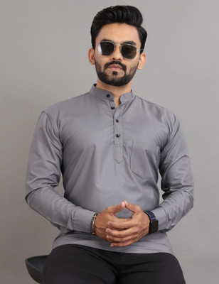 SPOQUE Men Solid Straight Kurta(Grey)