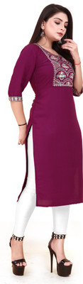 Jayshree Fab Women Embroidered A-line Kurta(Purple)