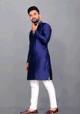 manpera Men Self Design Straight Kurta(Dark Blue)