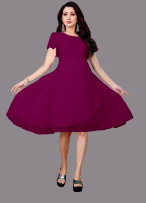 Jash Creation Women Fit and Flare Purple Dress