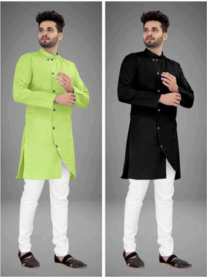 DIAMOND CLUSTER Men Self Design Asymmetric Kurta(Multicolor)