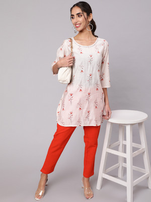 Jaipur Kurti Women Printed Straight Kurta(Orange)