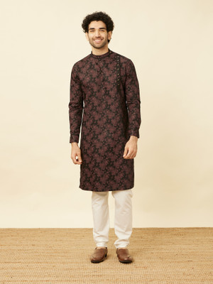 MANYAVAR Men Printed Straight Kurta(Black, Maroon)