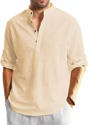 Springberry Men Solid Straight Kurta(Beige)