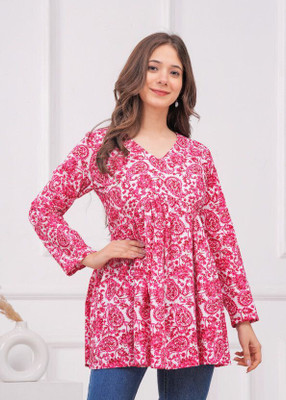 ARZOO Women Floral Print Flared Kurta(Pink)