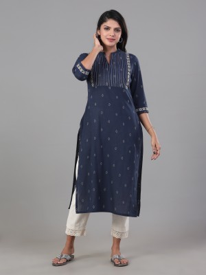 Vismay Women Embroidered A-line Kurta(Dark Blue)