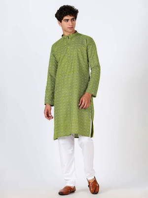 ANOUK Men Printed Straight Kurta(Green)