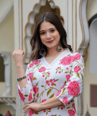 KJFAB Women Printed Straight Kurta(Multicolor)