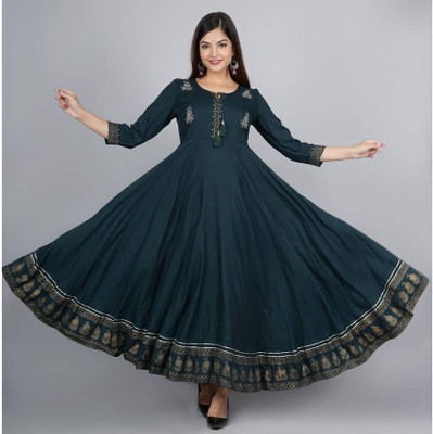 Bhavya Collection Women Gown Dark Green Maxi/Full Length Dress