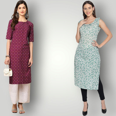 KALLAXI Women Printed Straight Kurta(Multicolor)