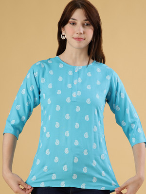 V-MART Women Printed A-line Kurta(Blue)