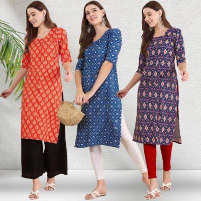 1 Stop Fashion Women Printed Straight Kurta(Multicolor)