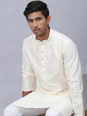 ANOUK Men Embroidered Straight Kurta(White)