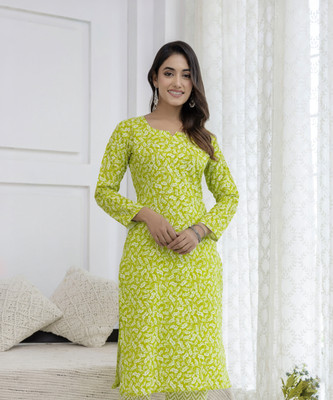Chafi Collection Women Printed A-line Kurta(Green)