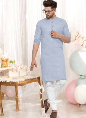 Krisha trend Men Solid Straight Kurta(Grey)