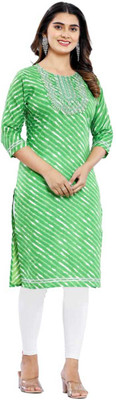 muskhan Women Striped, Self Design, Leheriya, Embroidered A-line Kurta(White, Green)