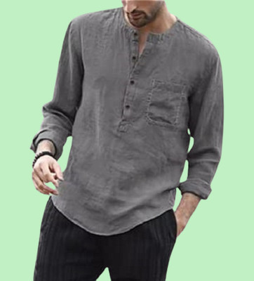 ZAKOD Men Solid Straight Kurta(Grey)