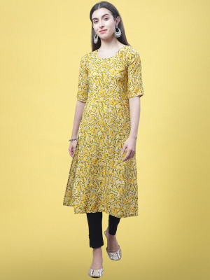 1 Stop Fashion Women Printed A-line Kurta(Yellow)