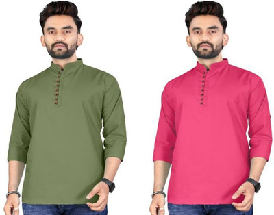 TRUST OUS Men Self Design Asymmetric Kurta(Multicolor)