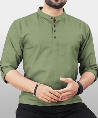 VeBNoR Men Solid Straight Kurta(Green)