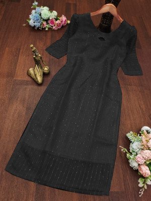 Clicksart Women Self Design A-line Kurta(Black)