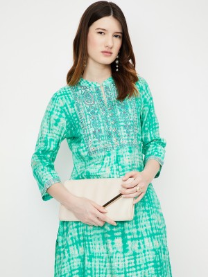 max Women Printed Straight Kurta(Green)