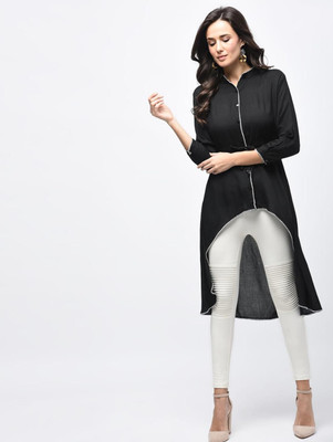 HouseOfCommon Women Solid High Low Kurta(Black)