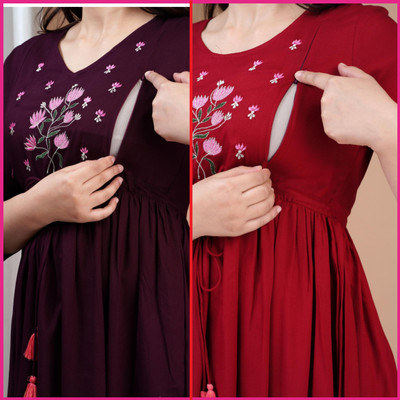 Priyas Creation Women Solid Anarkali Kurta(Maroon)