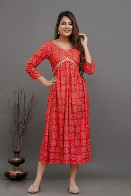 DIPANI Women Printed Anarkali Kurta(Red)
