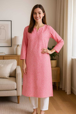 HouseOfCommon Women Printed A-line Kurta(Pink)