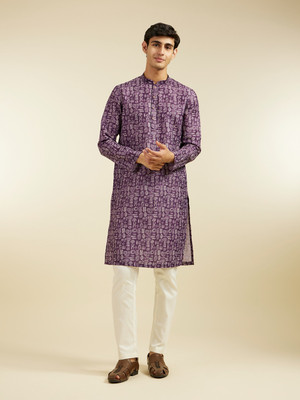 DIWAS by Manyavar Men Abstract Straight Kurta(Purple)