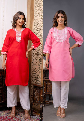 vikshi Women Chikan Embroidery A-line Kurta(Multicolor)