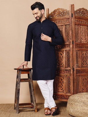 CHIRASVI Men Self Design Straight Kurta(Dark Blue)