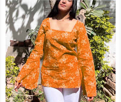 charvi collection Women Floral Print, Printed Straight Kurta(Orange)