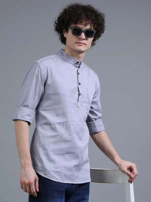 Proword Men Solid Straight Kurta(Grey)