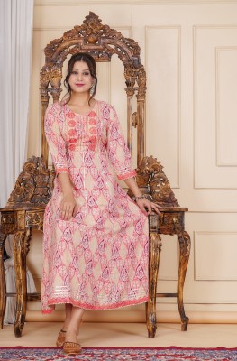 monika fashion Women Printed Anarkali Kurta(Pink)