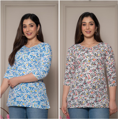 ATTIREGURU Women Floral Print Straight Kurta(Multicolor)