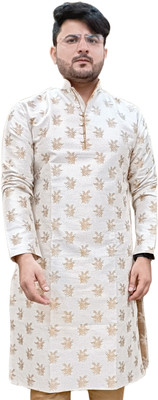 Larwa Men Printed Straight Kurta(Beige)