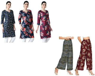 KAVYA Women Printed Straight Kurta(Red, Maroon, Grey)