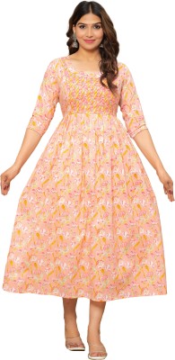 Krishna Creations Women Solid Gown Kurta(Pink)