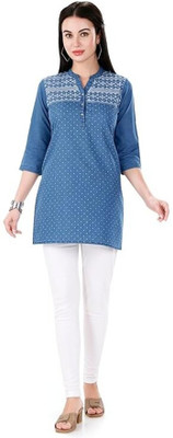 Pluss Tribe Women Printed A-line Kurta(Light Blue)