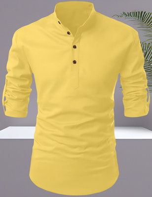 ETHNICBLISS Men Solid Straight Kurta(Yellow)