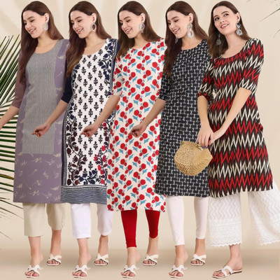 1 Stop Fashion Women Printed Straight Kurta(Multicolor)