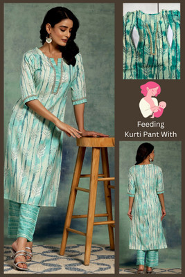 sky fab Women Printed A-line Kurta(Light Blue)