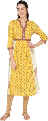SHASHVI Women Printed A-line Kurta(Beige, Yellow)